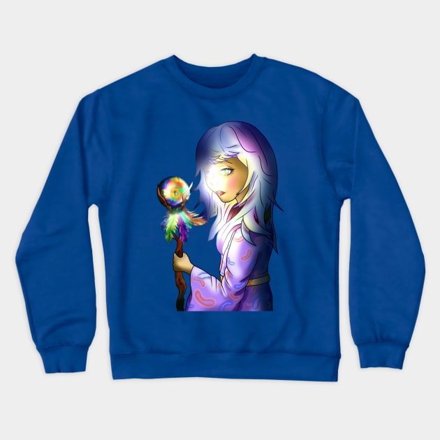 Sorcerer with glowing d100 orb on a quarterstaff Crewneck Sweatshirt by cuisinecat